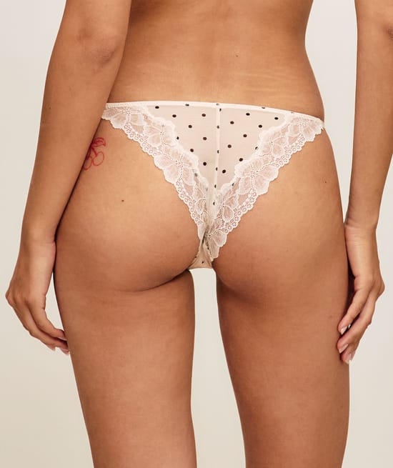 Polka dot mesh thong;