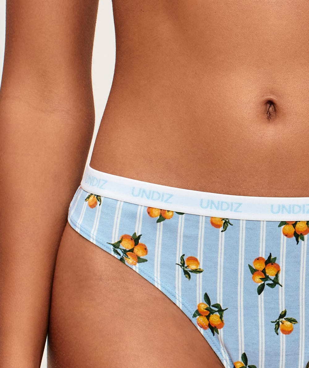 String en coton &agrave; rayures motifs mandarines;