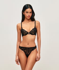 Mesh balconette bra with floral embroidery;