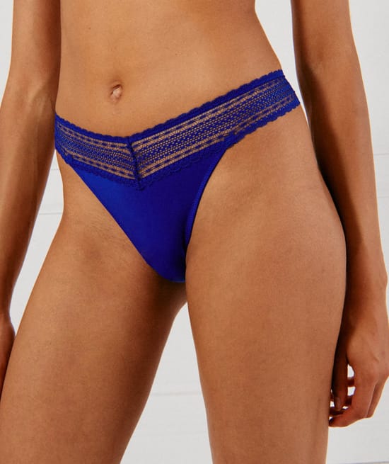 Lace thong with suspender belt;