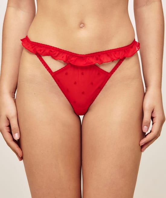 Heart pattern mesh thong;