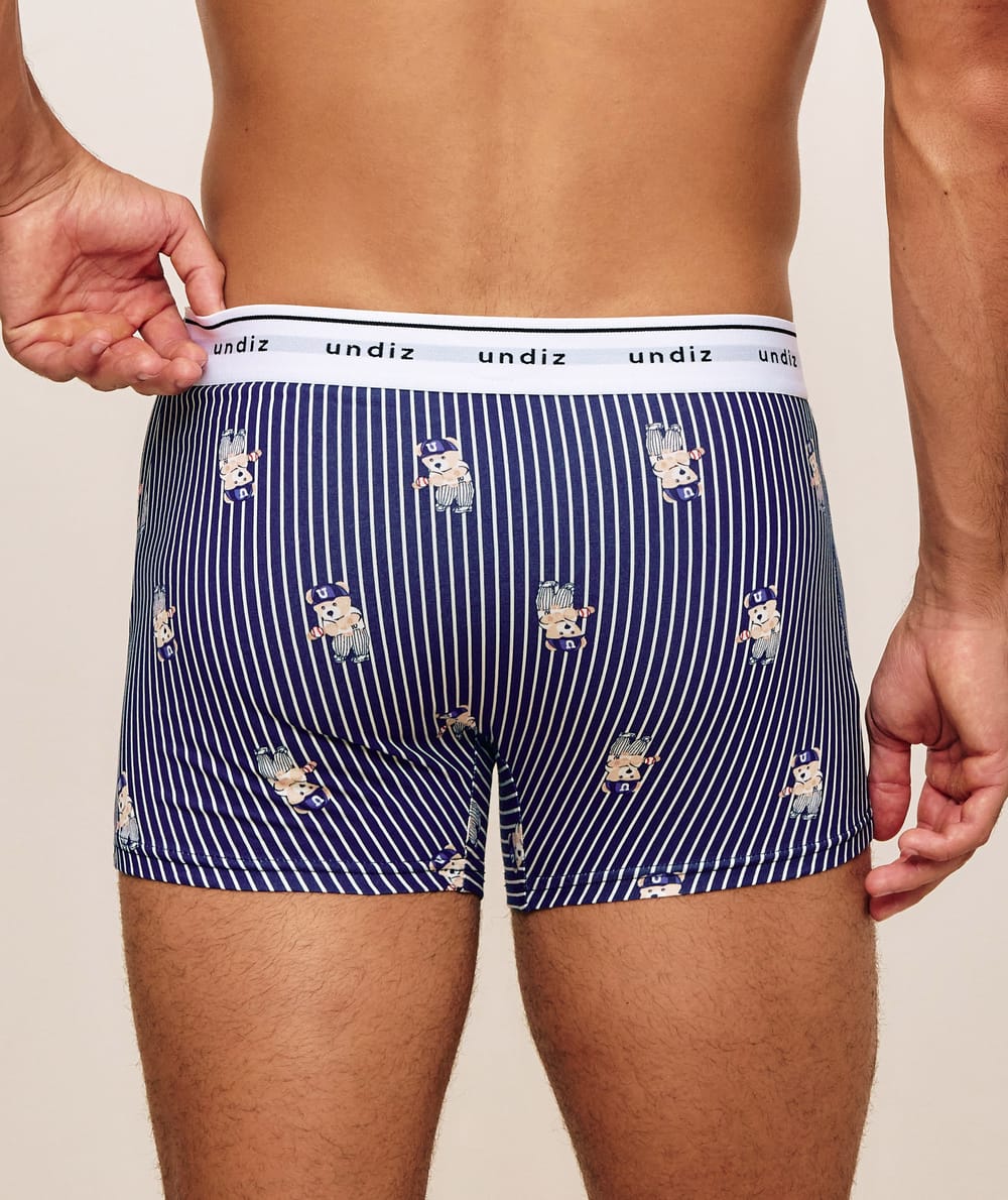 Striped cotton boxers with bear pattern;