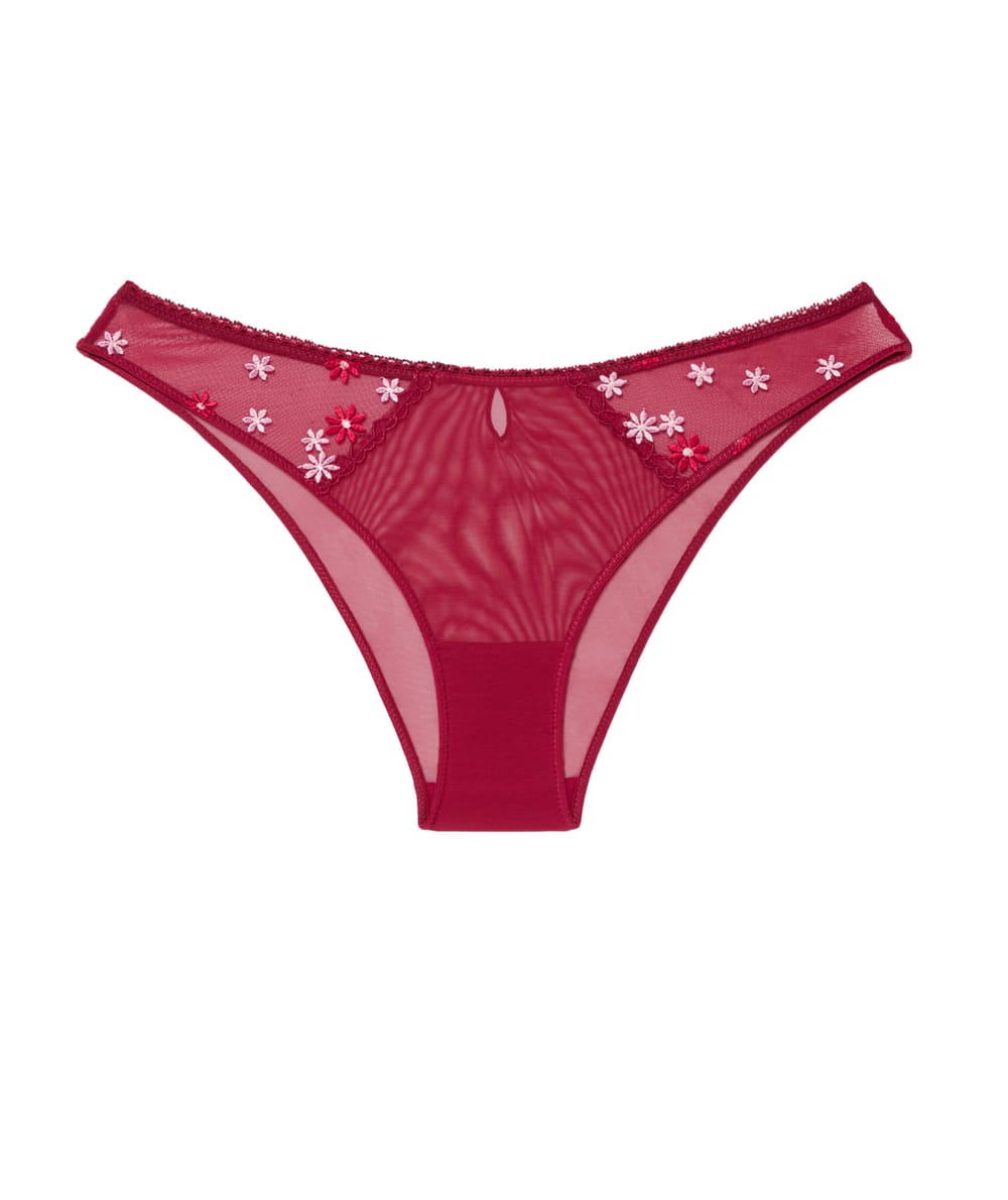 Brief with embroidered floral patterns;