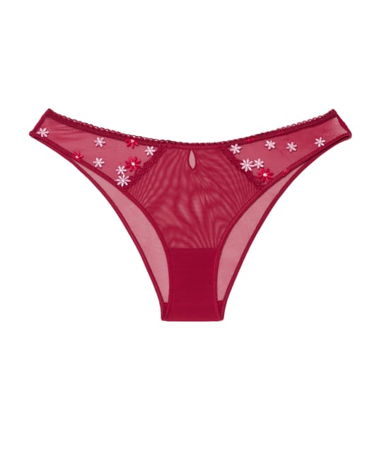 Brief with embroidered floral patterns;