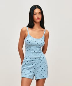 Short en pointelle imprim&eacute; fleurs et pois;