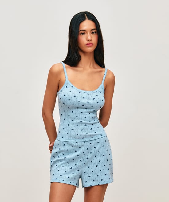 Short en pointelle imprim&eacute; fleurs et pois;