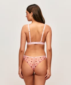 Triangle bra in mesh with embroidered heart and ladybug patterns;