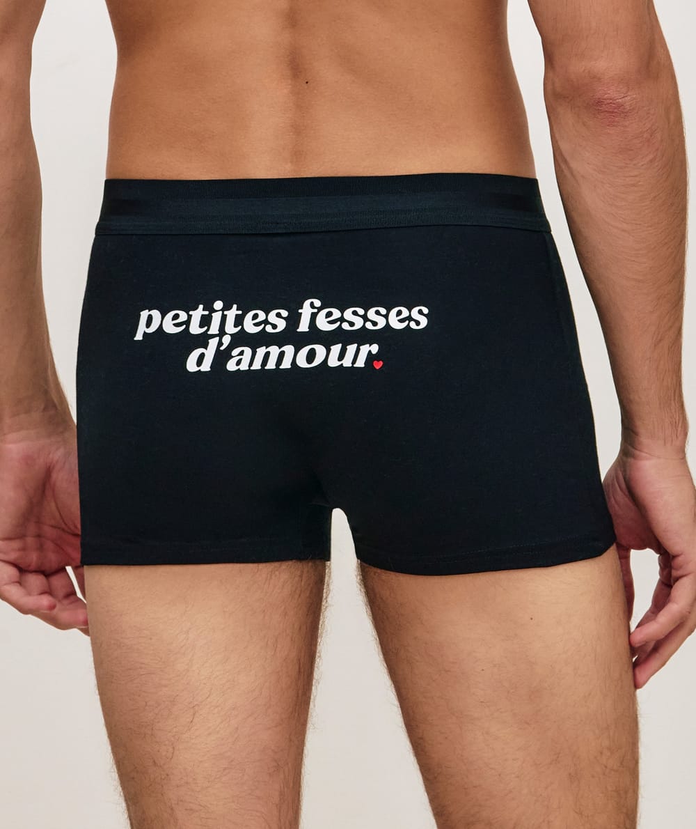 Cotton boxer shorts with message;