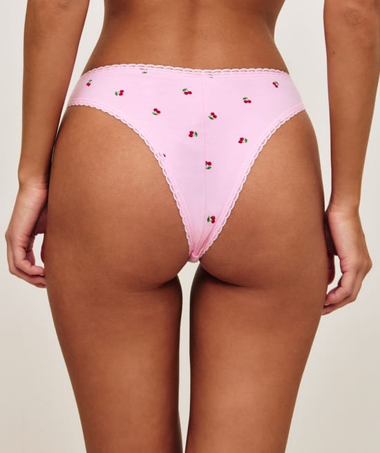 Cotton thong with cherry print;