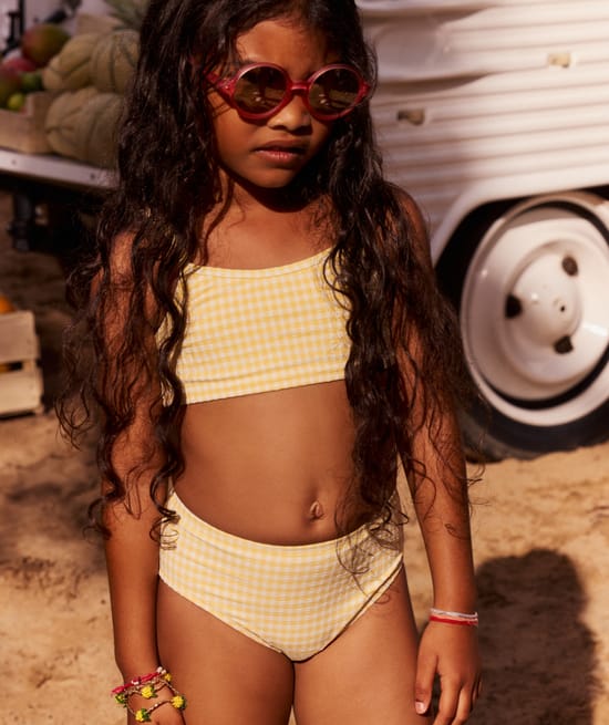 Waffle check pattern swimsuit set;