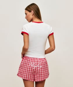 Crop top in jersey with star print and Playboy embroidery;
