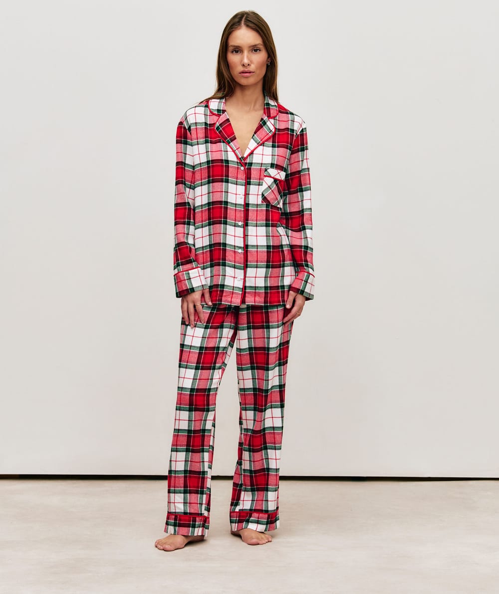 Checked flannel trousers;