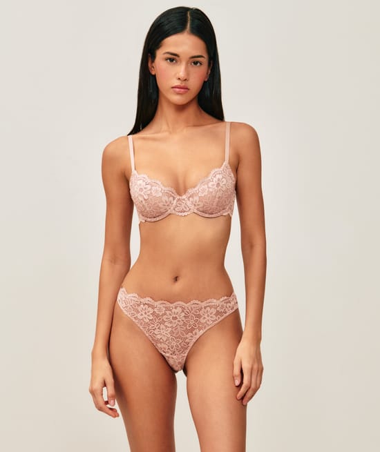 Floral lace balconette bra;