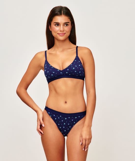 Cotton thong with floral pattern;