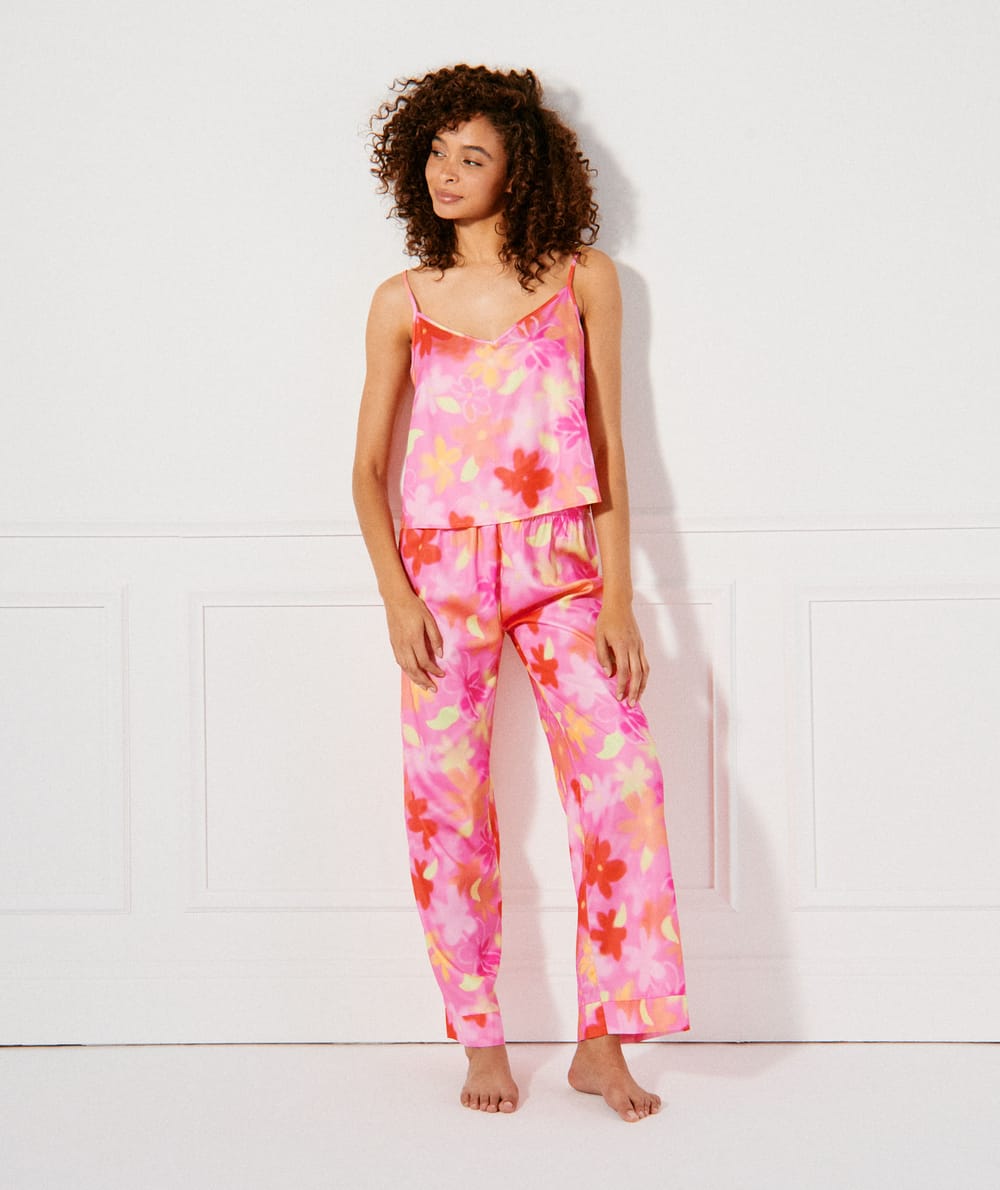 Pantalon large imprimé en satin;