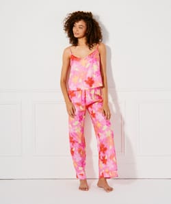 Pantalon large imprimé en satin;