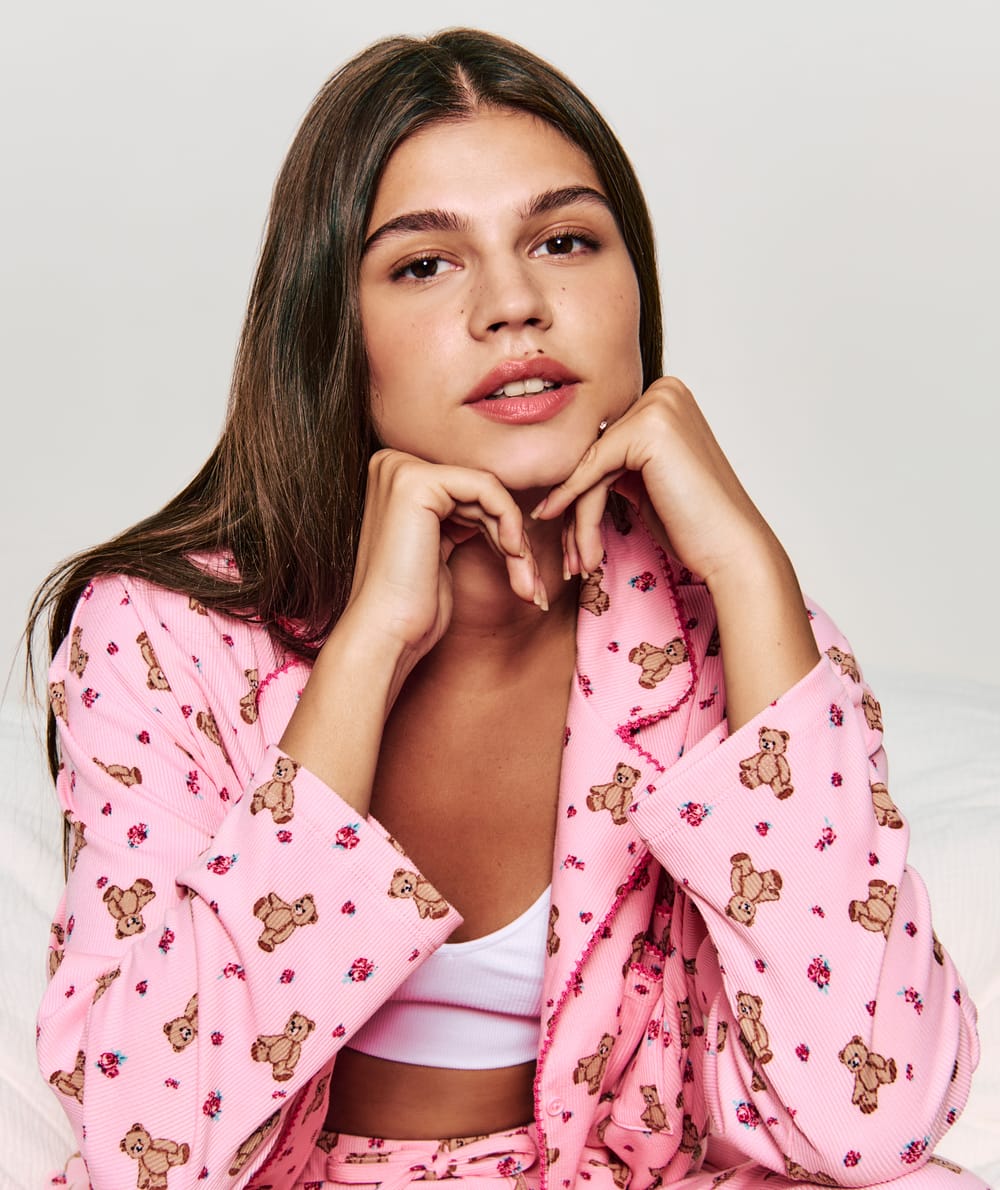 Chemise en jersey côtelé à motifs oursons;