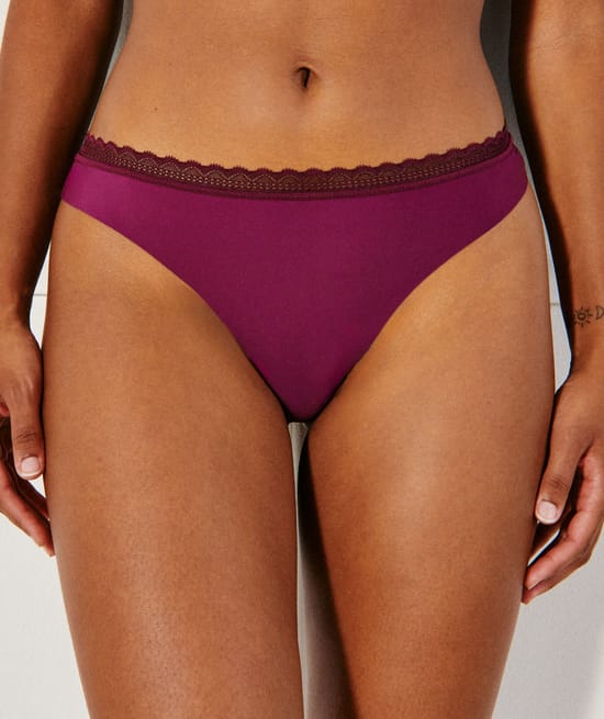 Microfibre and lace tanga briefs;