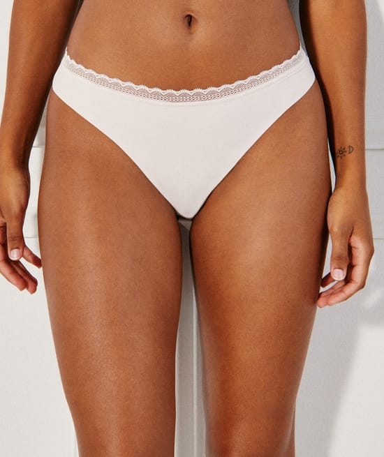Microfibre and lace tanga briefs;