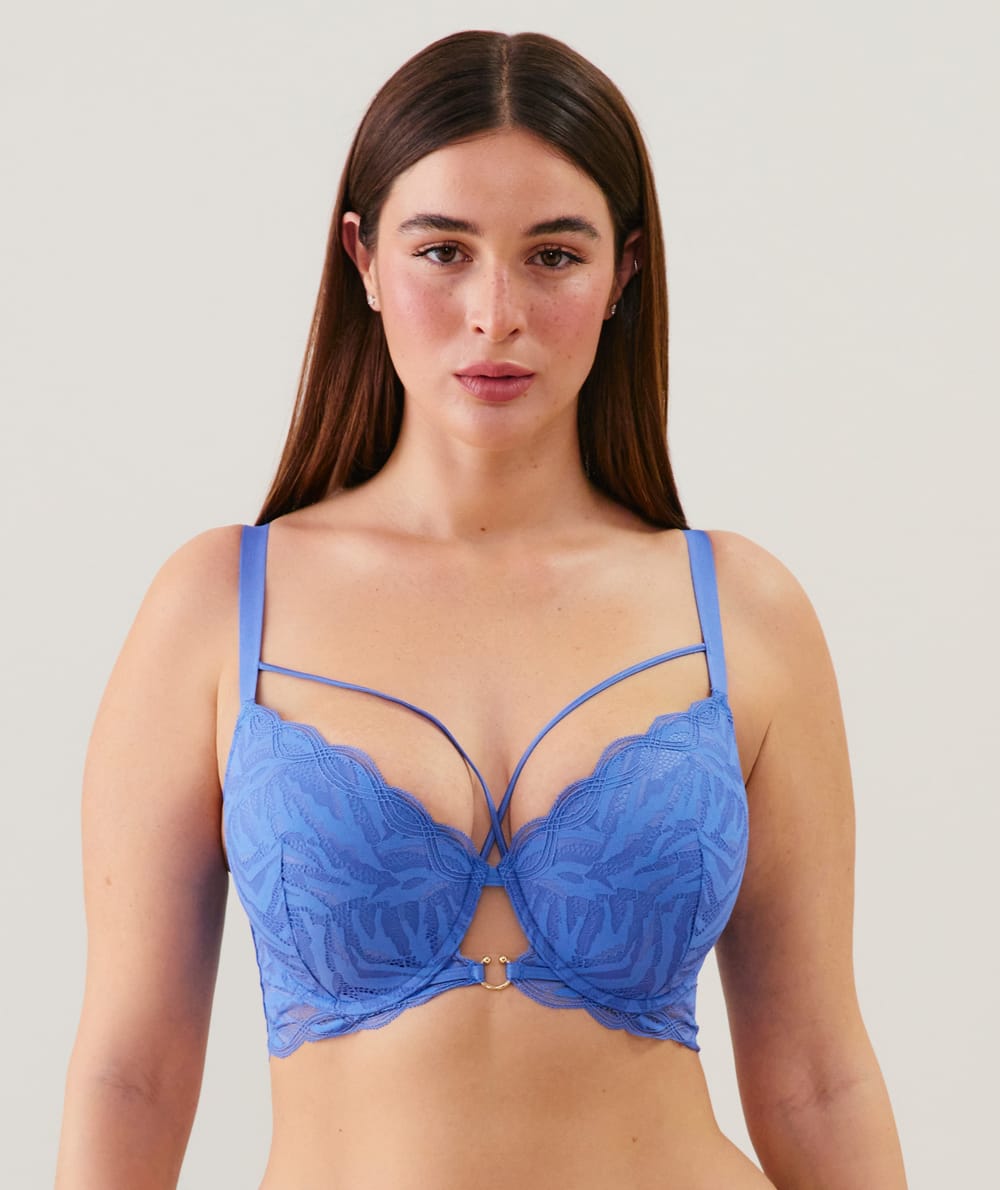 Soutien-gorge push-up en dentelle bleu;