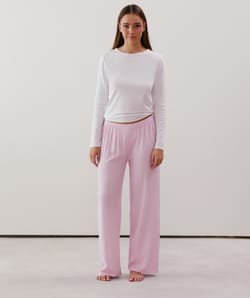 Pantalon droit en viscose vichy rose;