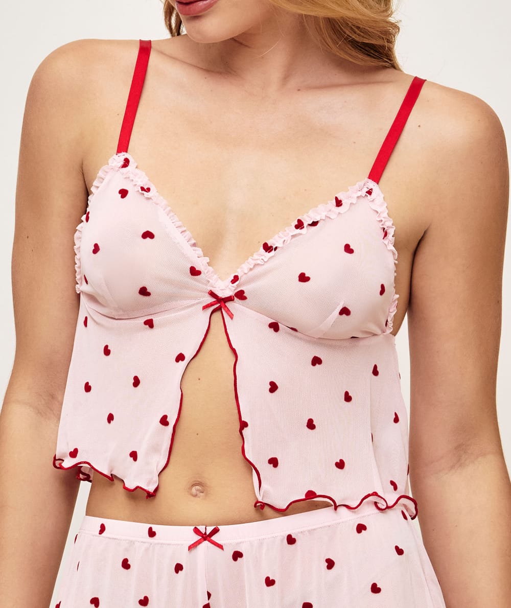 Heart pattern mesh camisole;