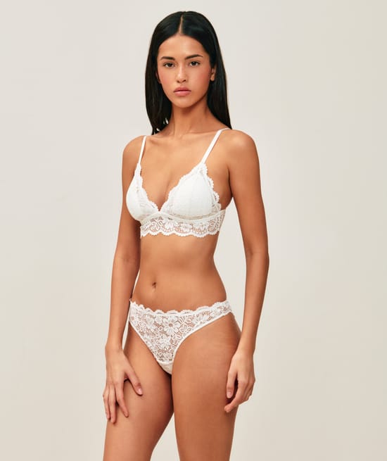 Floral lace triangle bra;