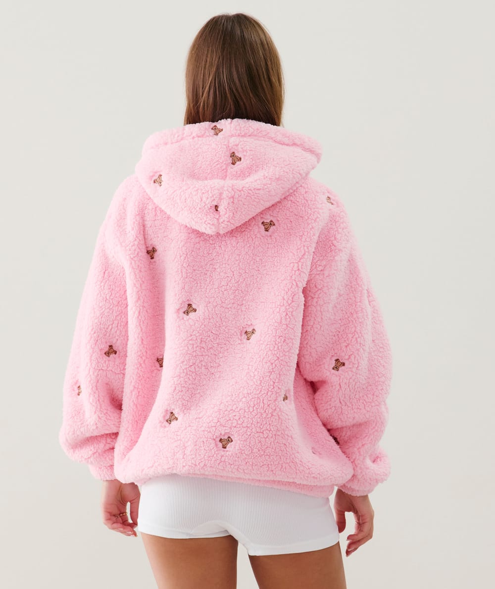 Fleece jacket with teddy bear embroidery;