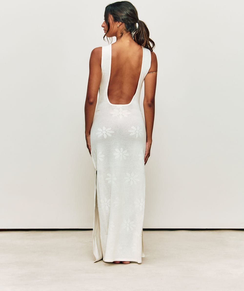 Backless crochet dress;