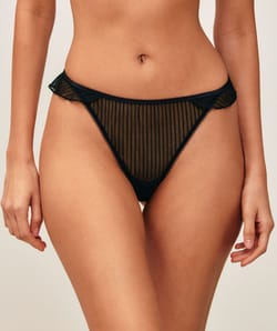 Striped mesh ruffled thong;