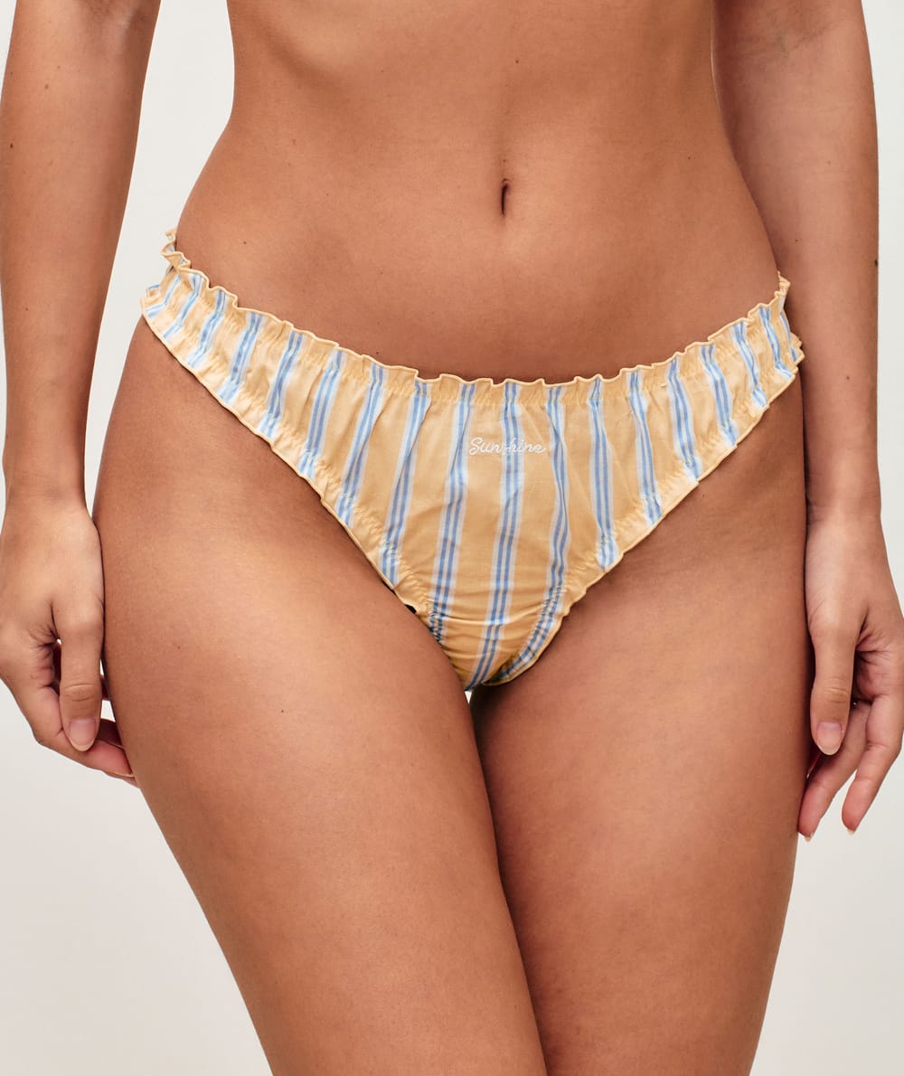 Striped cotton string with 'sunshine' embroidery;