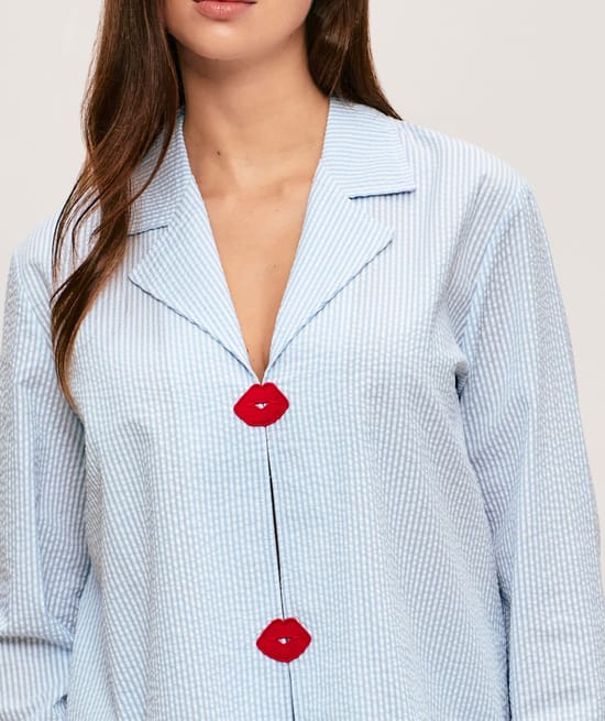 Chemise en coton &agrave; rayures motifs bouches;