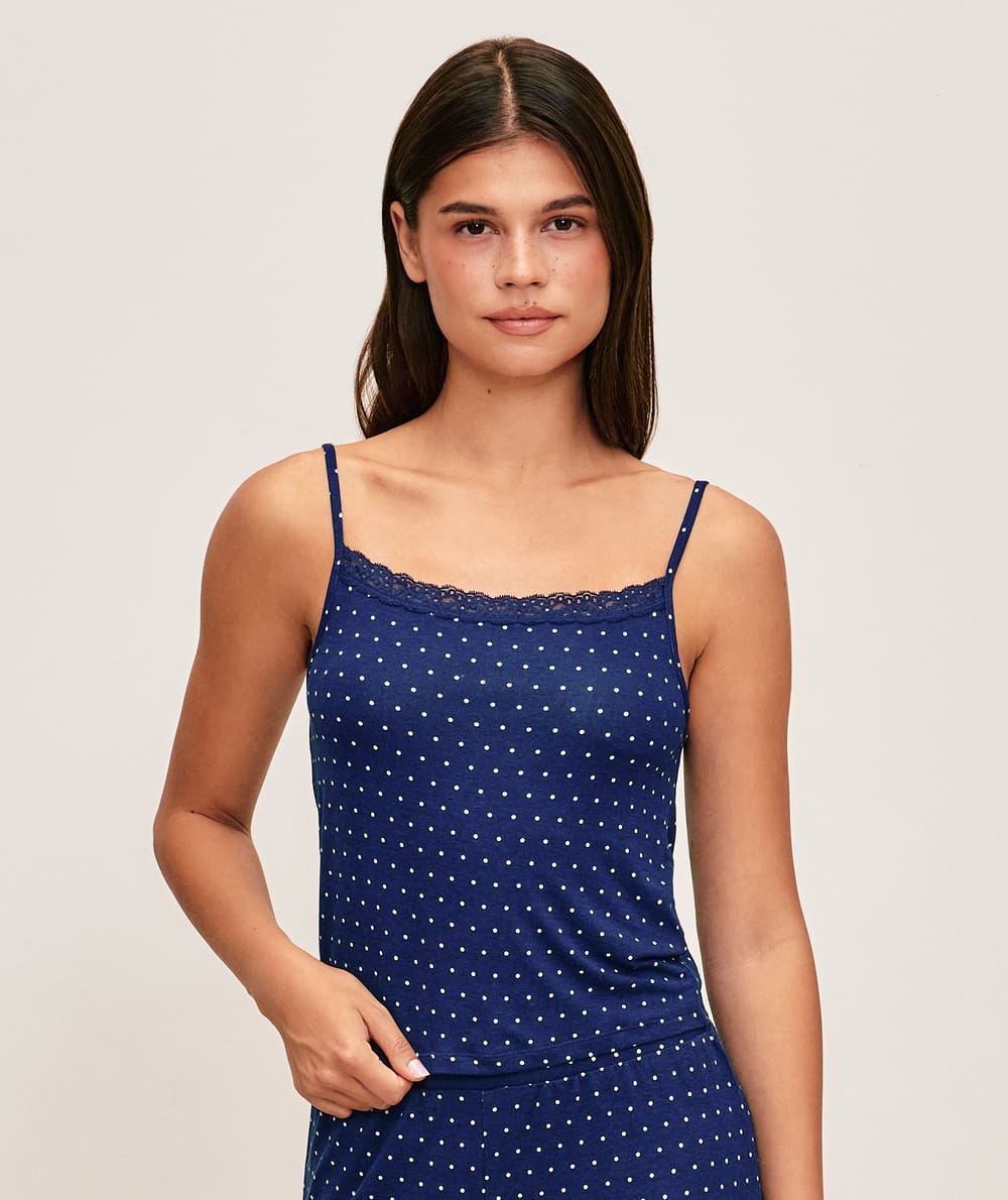 Printed polka dot jersey tank top;