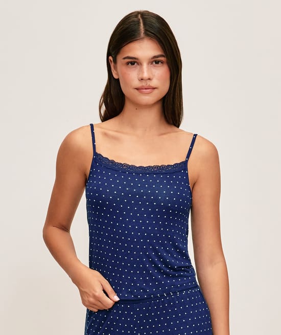 Printed polka dot jersey tank top;