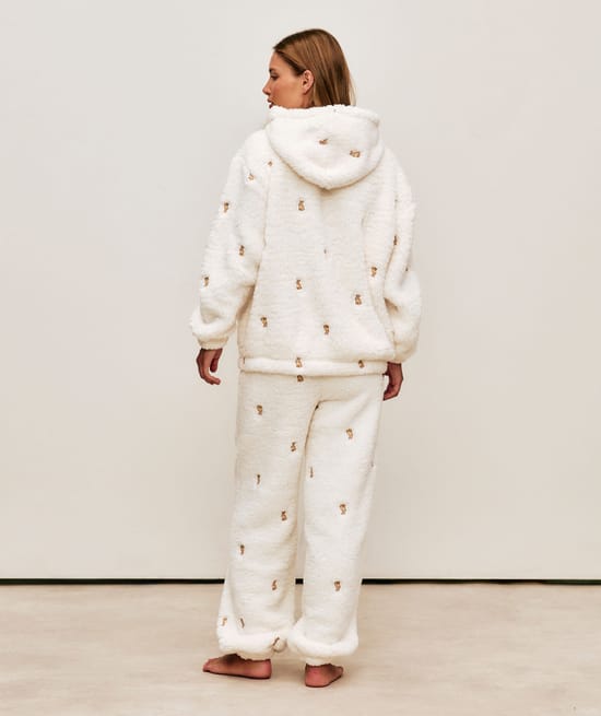 Veste &agrave; capuche en sherpa avec broderies lapin;
