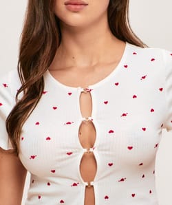 Top en jersey c&ocirc;tel&eacute; motifs c&oelig;urs;