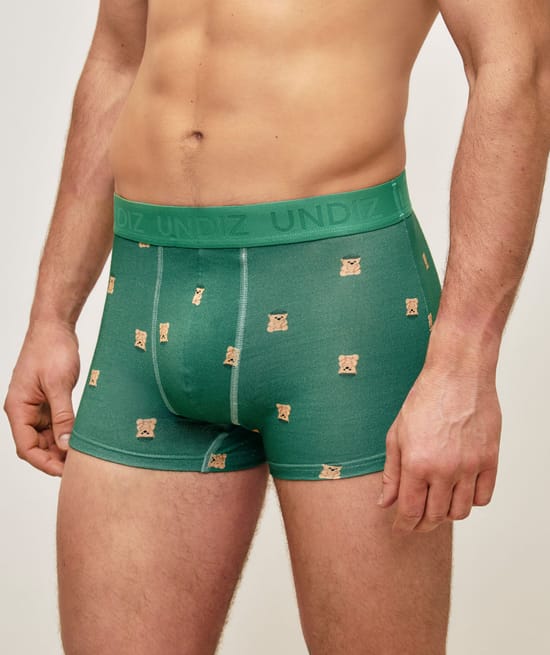 Green cotton boxer with bear patterns;