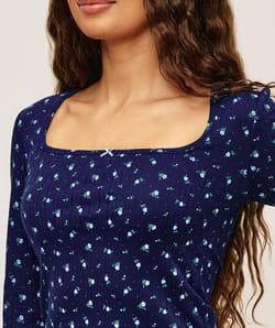 Long sleeve top in printed jersey flowers;