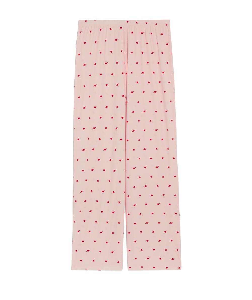 Ribbed jersey trousers with heart pattern;