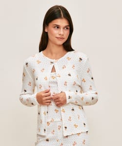 Bear print jersey T-shirt cardigan;