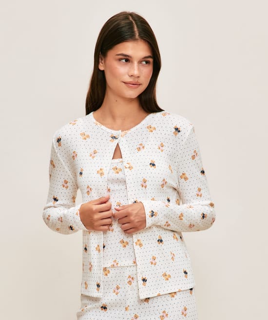 Bear print jersey T-shirt cardigan;