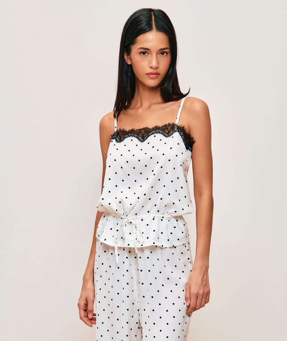 Satin polka dot tank top;