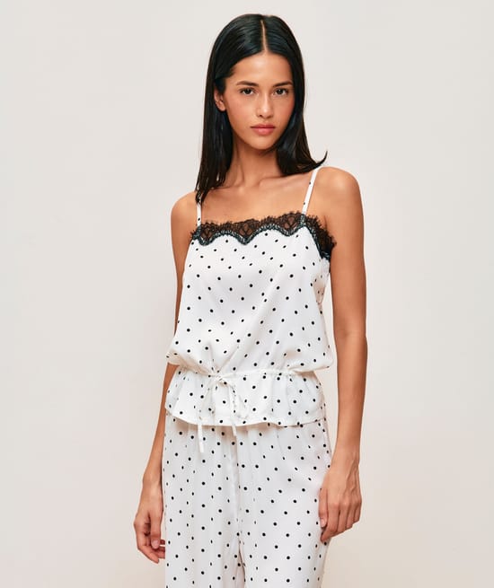 Satin polka dot tank top;