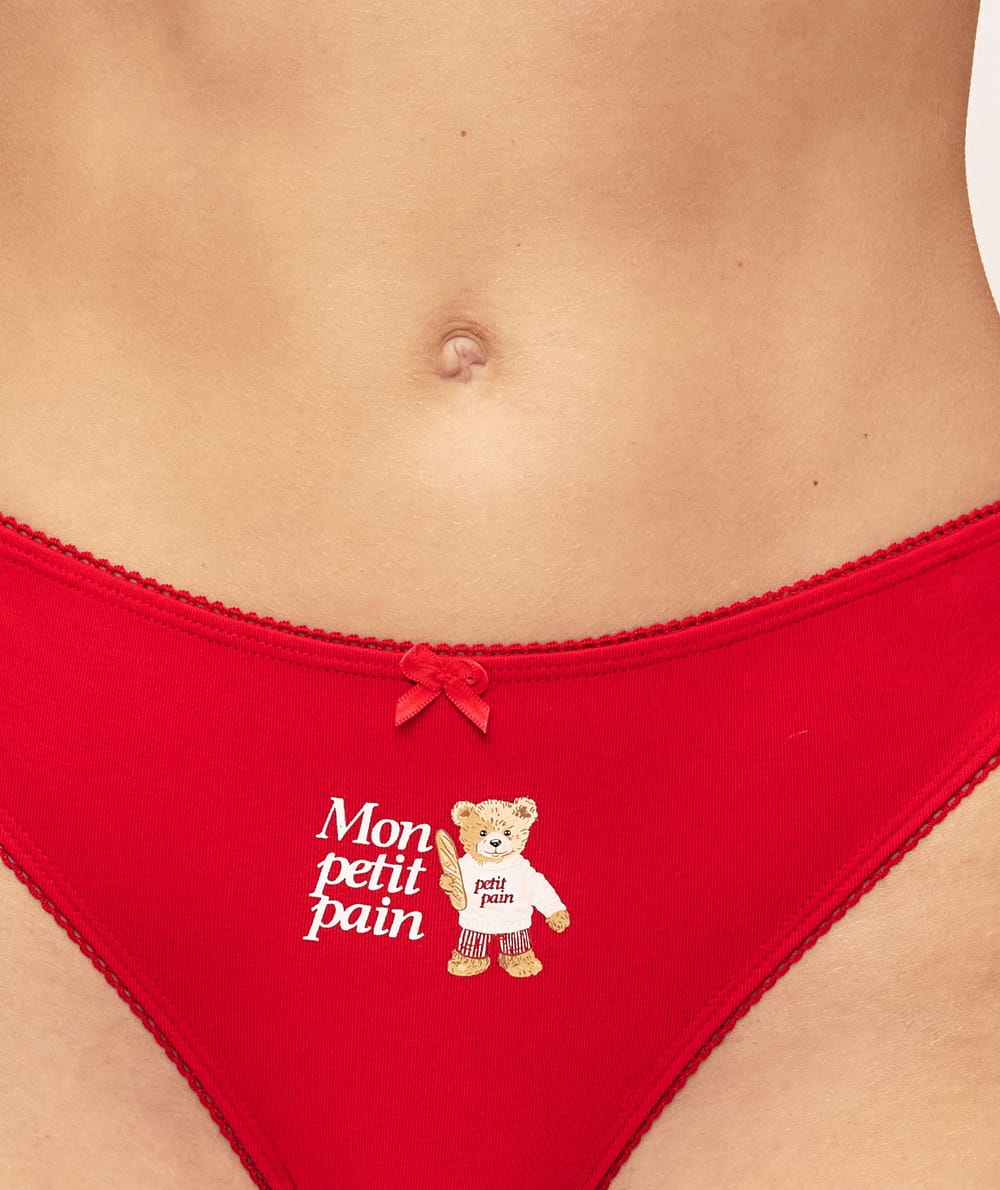 Cotton thong with teddy bear pattern "My little bun;