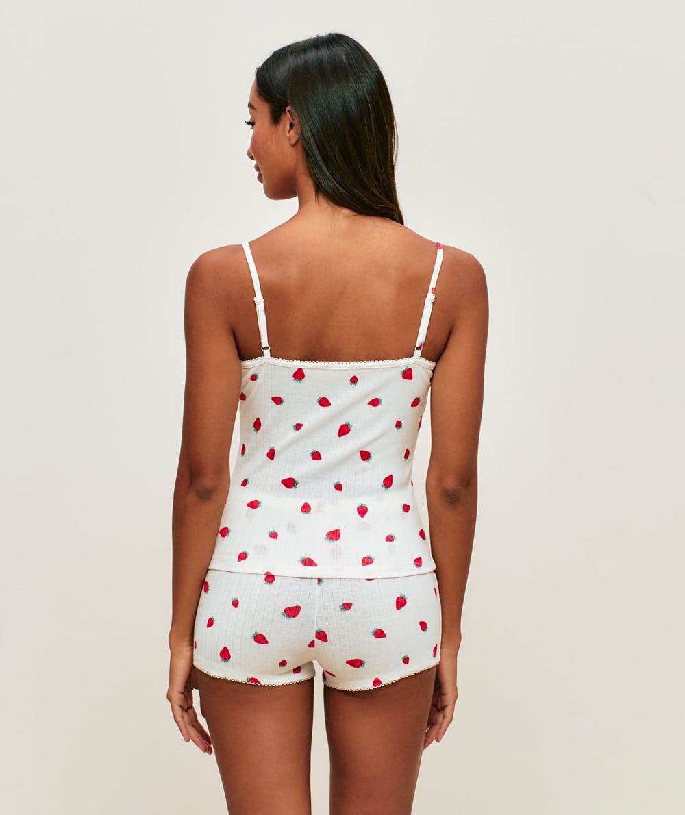 Strawberry patterned knitted tank top;