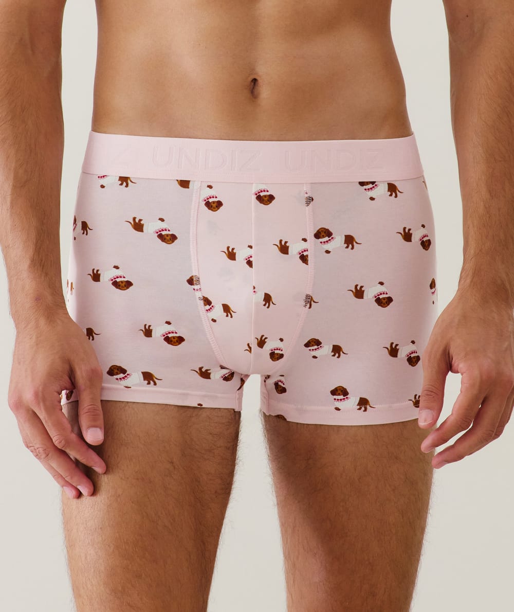 Cotton boxer shorts with dachshund pattern;