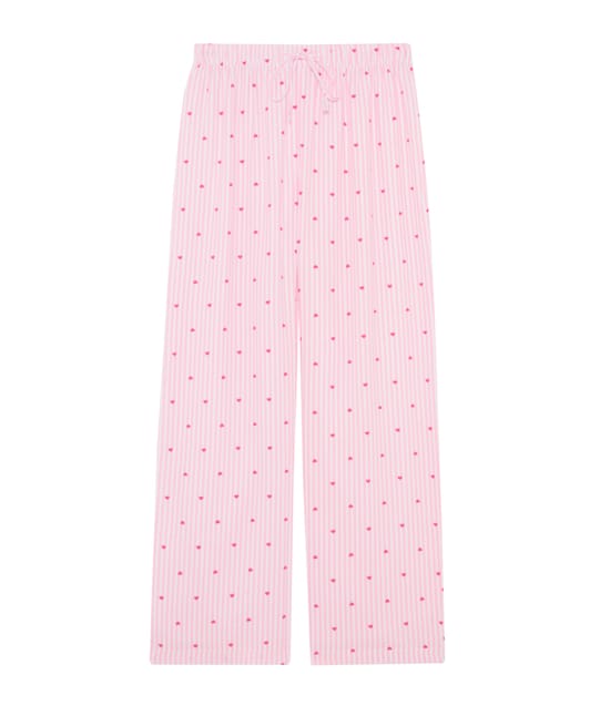 Flannel trousers with stripes and heart patterns;