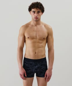 White patterned boxer shorts;