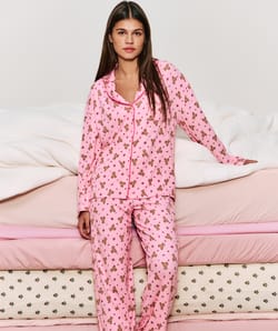 Ribbed jersey shirt with teddy bear pattern;
