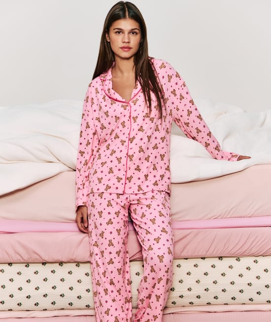 Ribbed jersey shirt with teddy bear pattern;